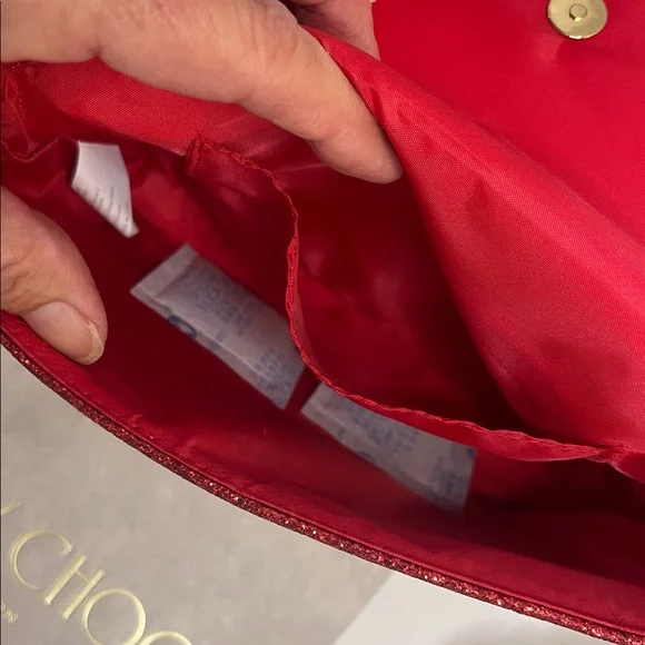Jimmy Choo NWOT Sparkling Red Crossbody with Gold Chain - Picture 9 of 12